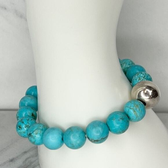 Faux Turquoise Bubble Beaded Stretch Bracelet - Picture 7 of 7